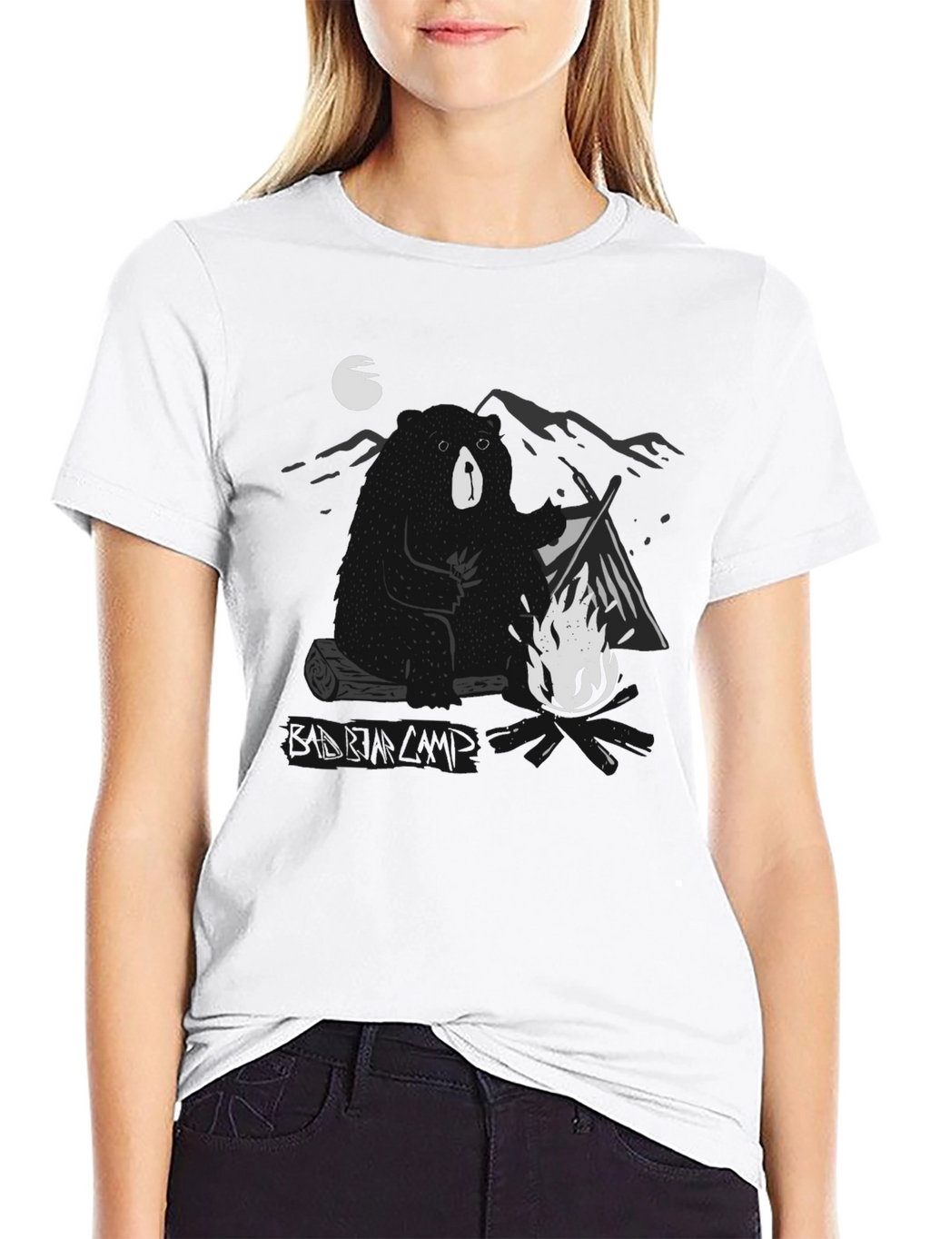 Bear Campfire T-Shirt - Black Graphic Tee