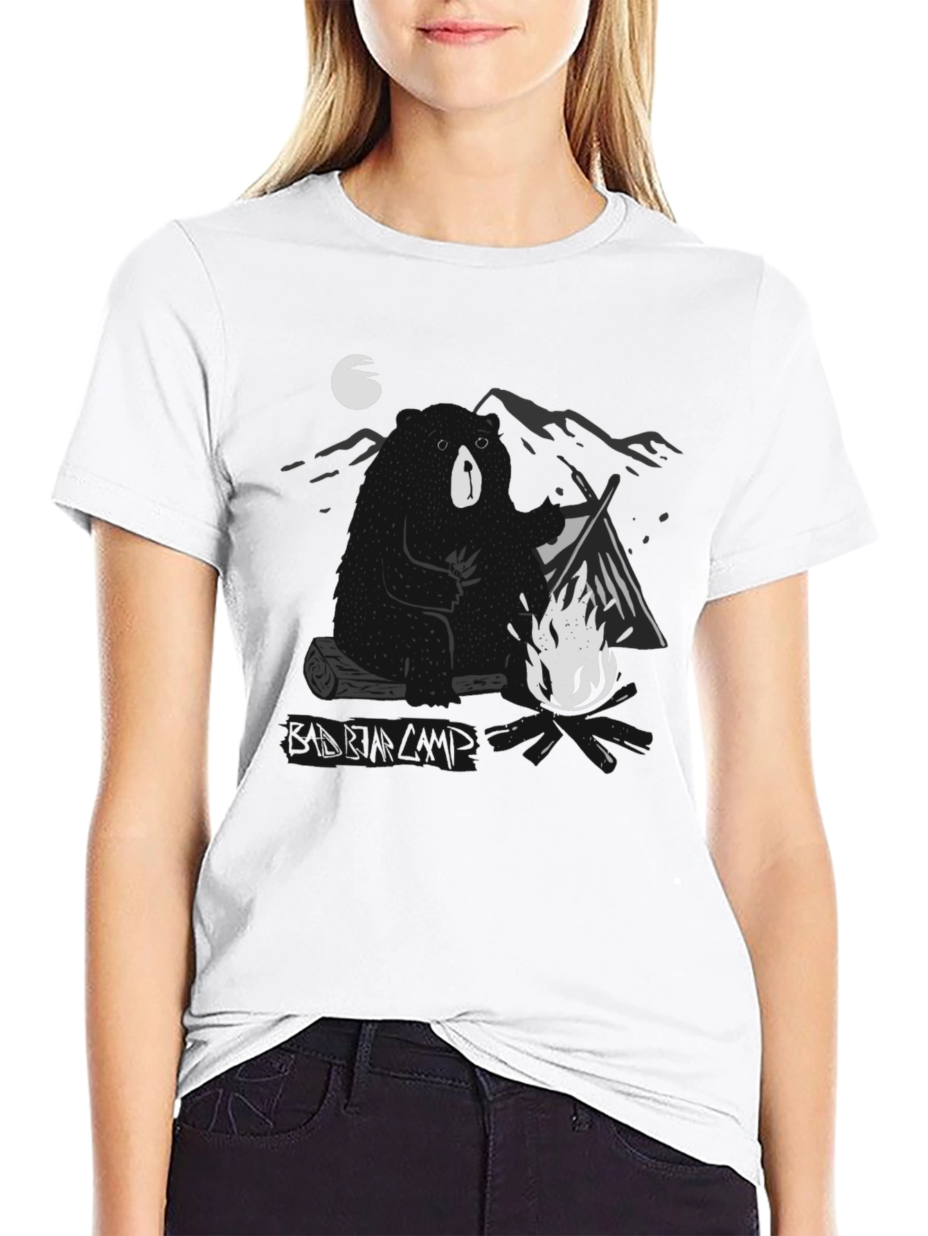 Bear Campfire T-Shirt - Black Graphic Tee