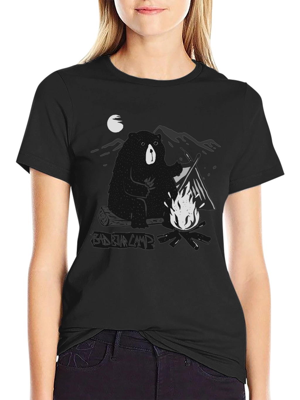 Bear Campfire T-Shirt - Black Graphic Tee