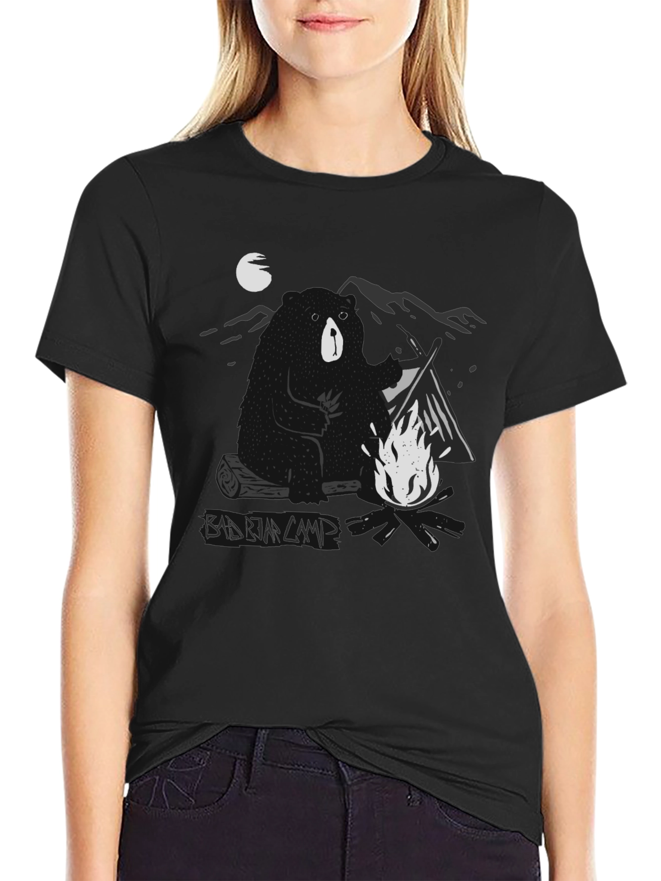 Bear Campfire T-Shirt - Black Graphic Tee