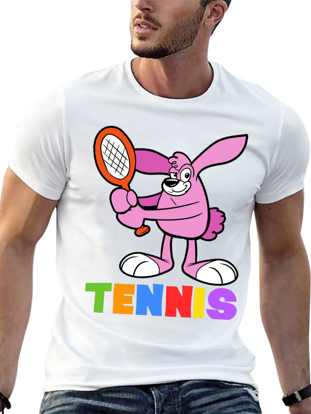 Cartoon Bunny Tennis T-Shirt