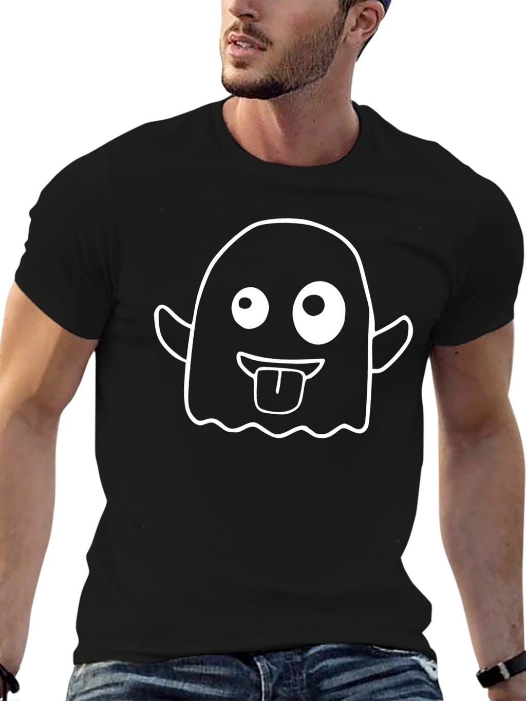 Funny Ghost Graphic T-Shirt - Black Cotton Blend