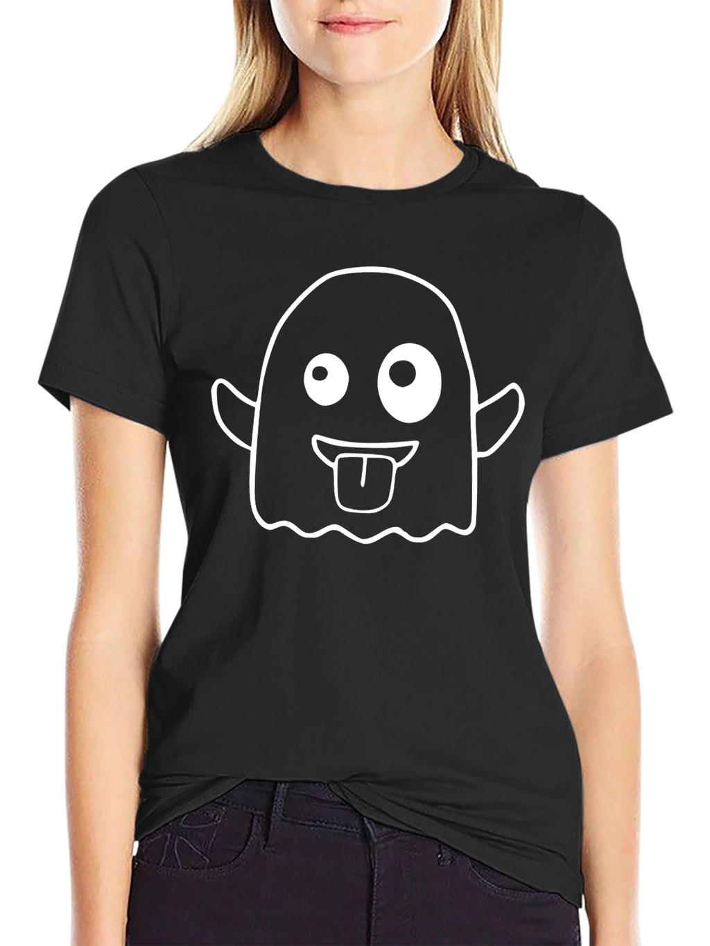 Funny Ghost Graphic T-Shirt - Black Cotton Blend
