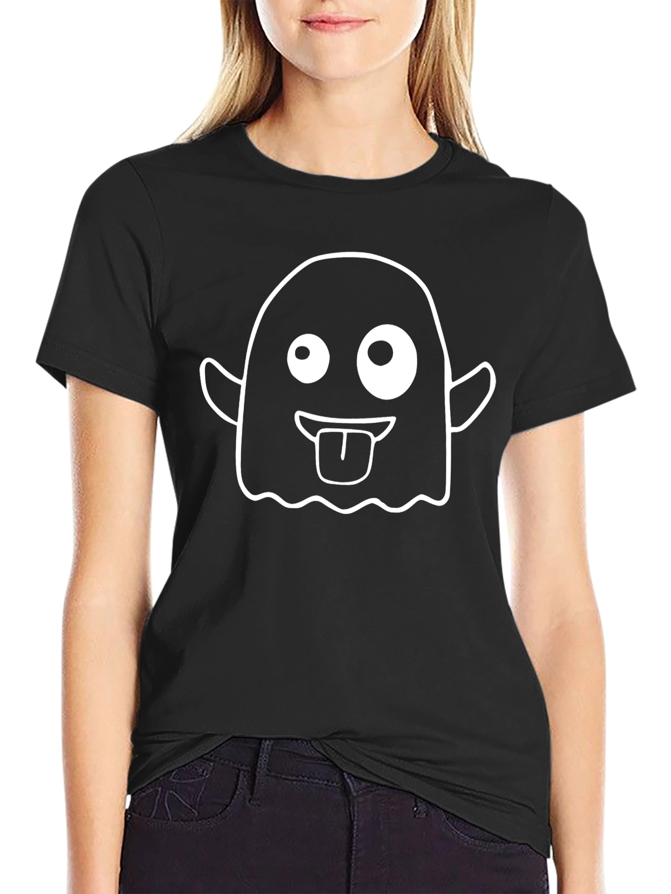 Funny Ghost Graphic T-Shirt - Black Cotton Blend