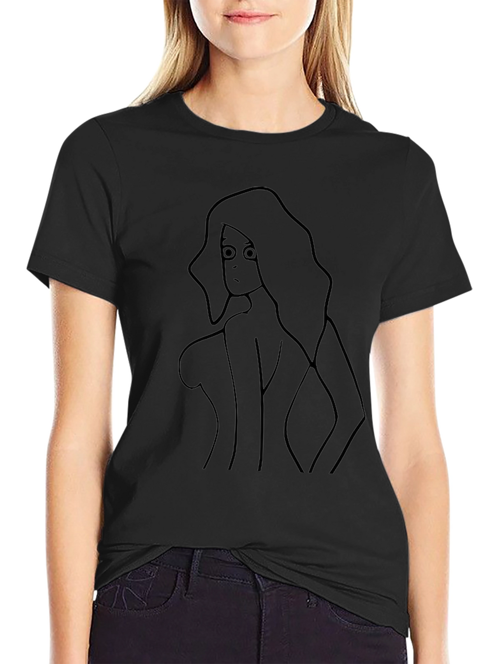 Black T-Shirt with Cartoon Girl
