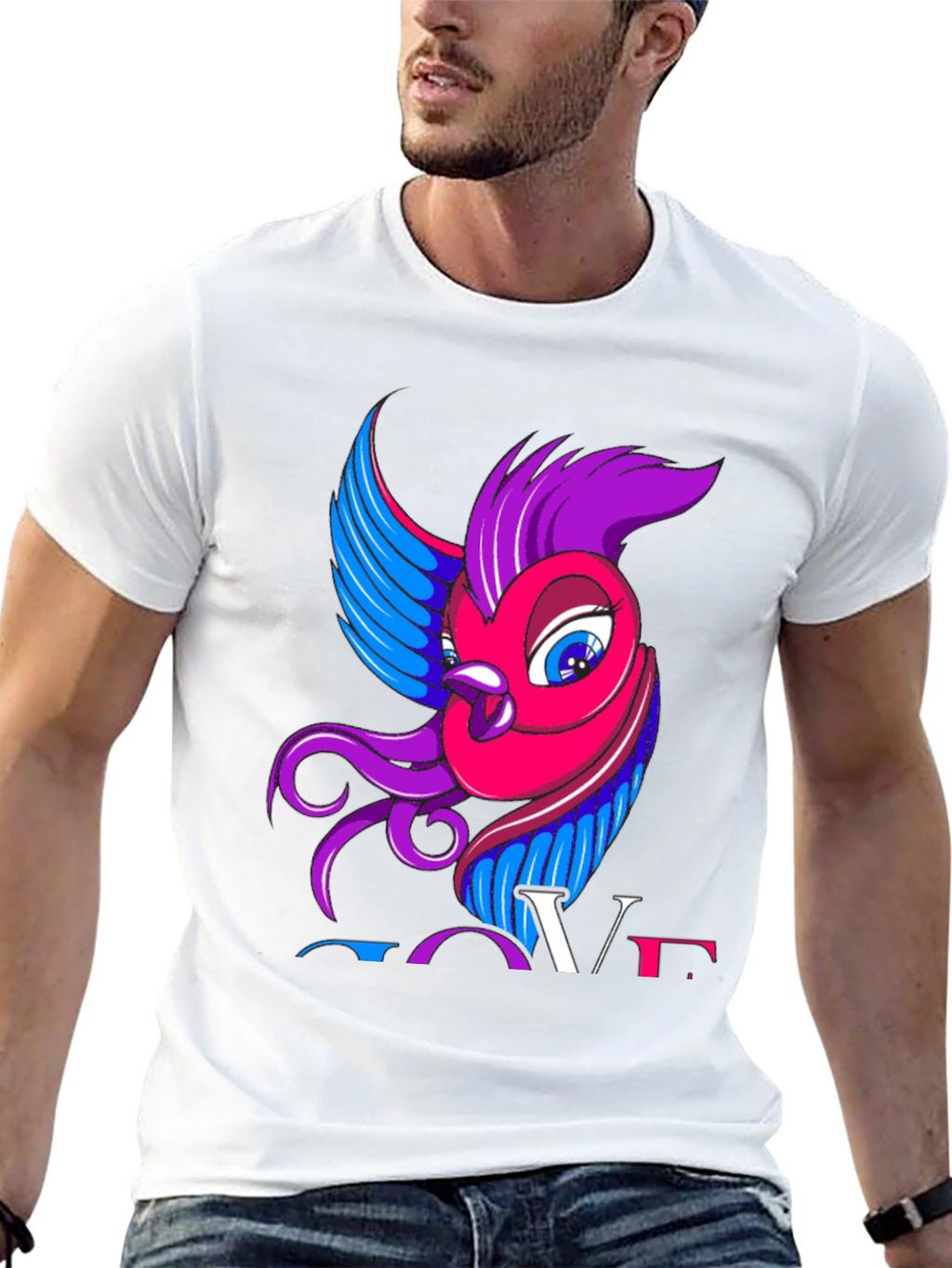 Bisexual Pride T-Shirt with Bird and LOVE Design