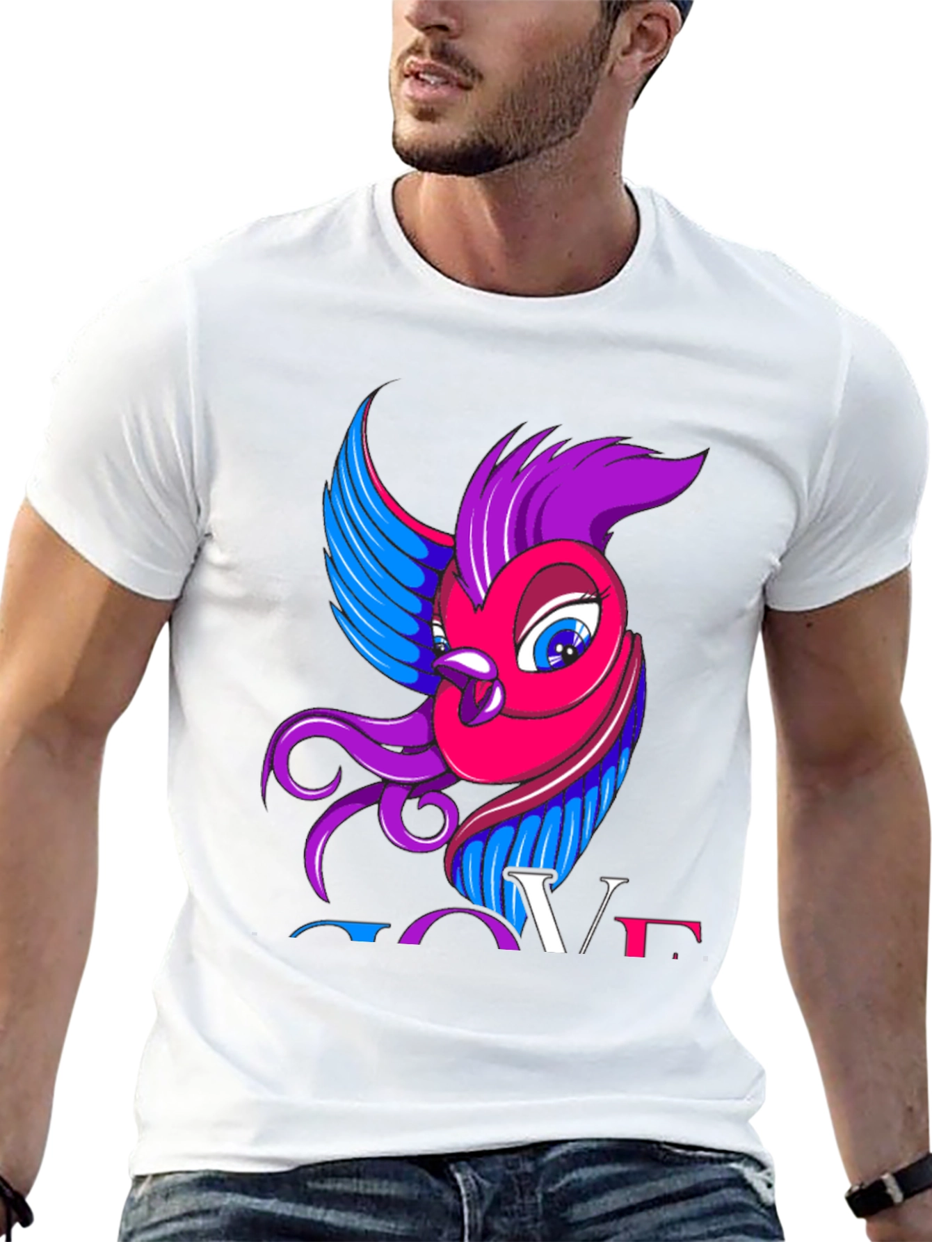 Bisexual Pride T-Shirt with Bird and LOVE Design