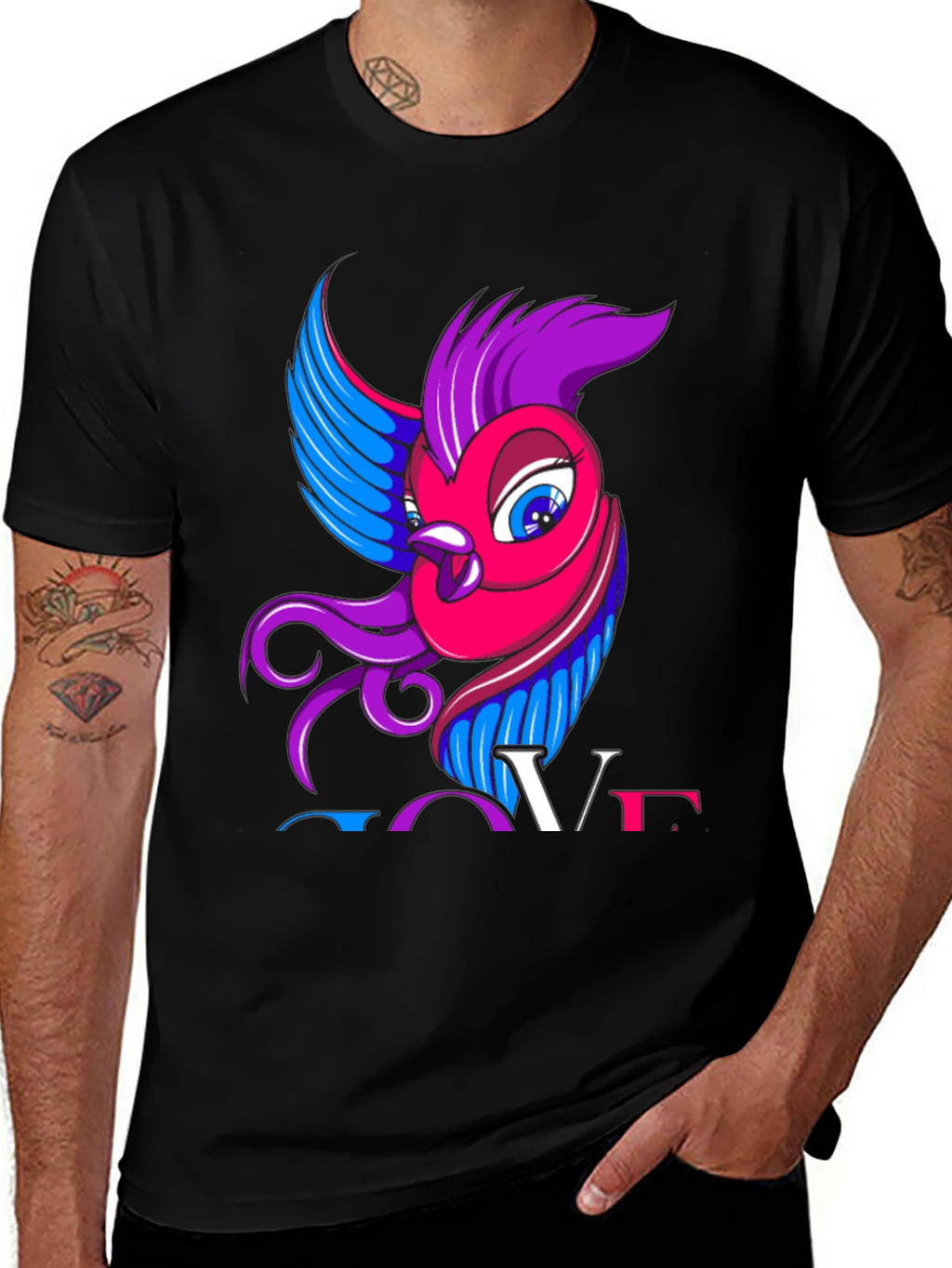 Bisexual Pride T-Shirt with Bird and LOVE Design