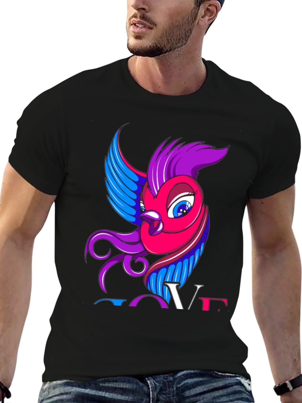Bisexual Pride T-Shirt with Bird and LOVE Design
