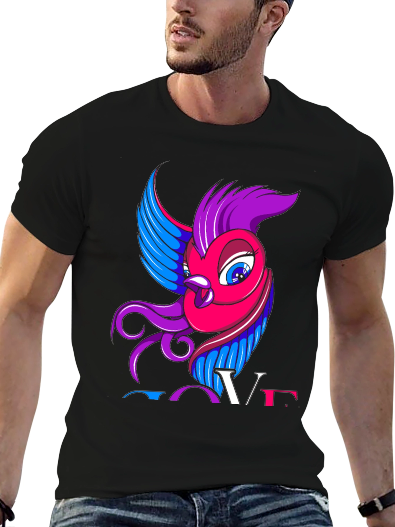 Bisexual Pride T-Shirt with Bird and LOVE Design