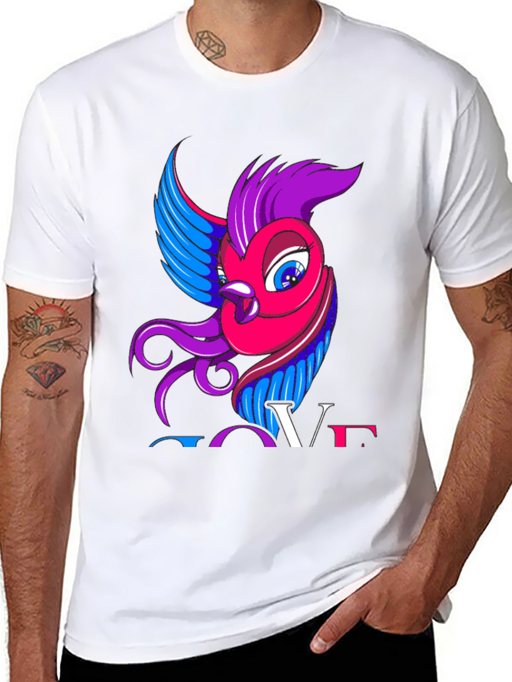 Bisexual Pride T-Shirt with Bird and LOVE Design