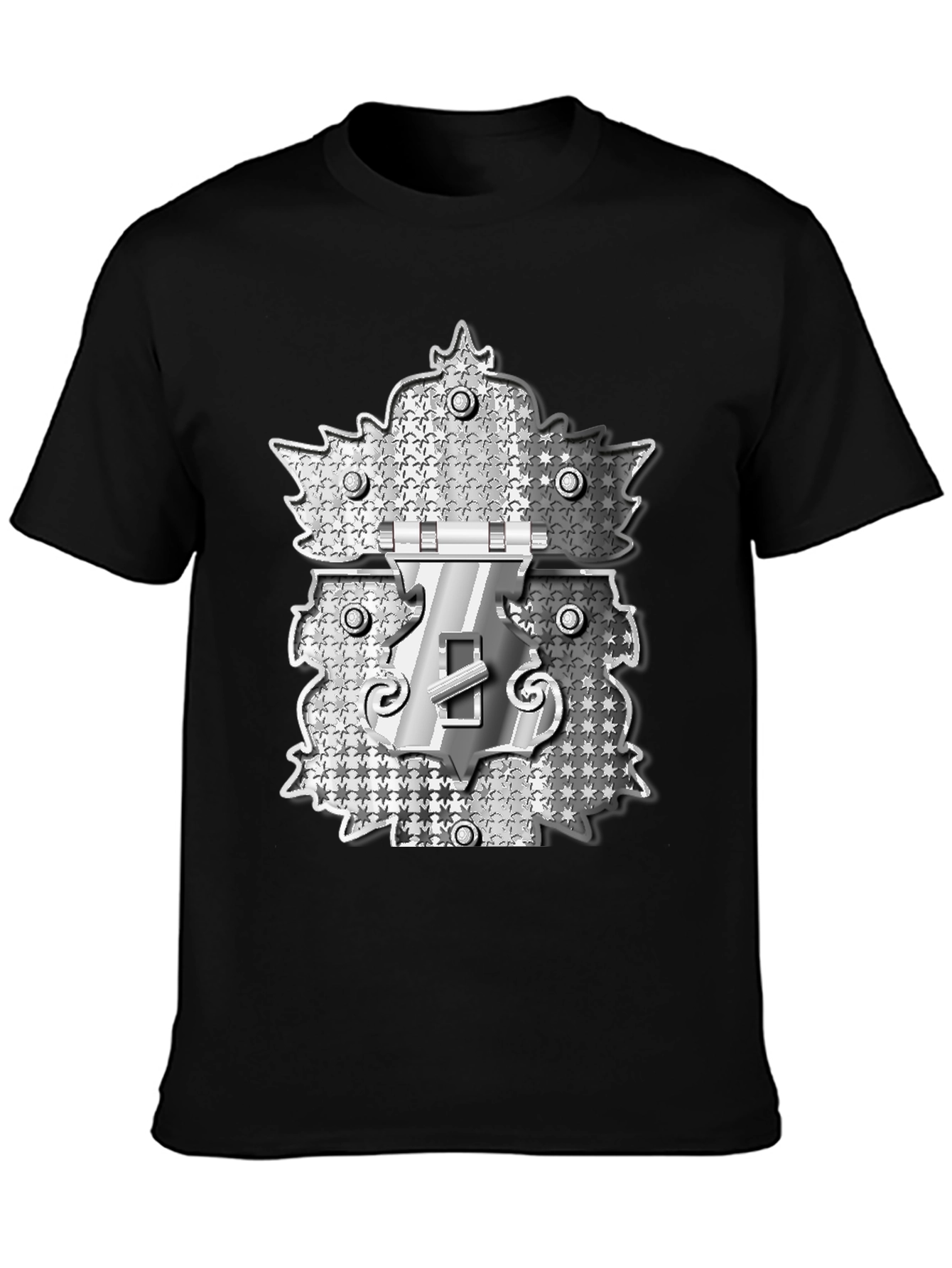 Novelty Black T-Shirt with Silver Lock Design