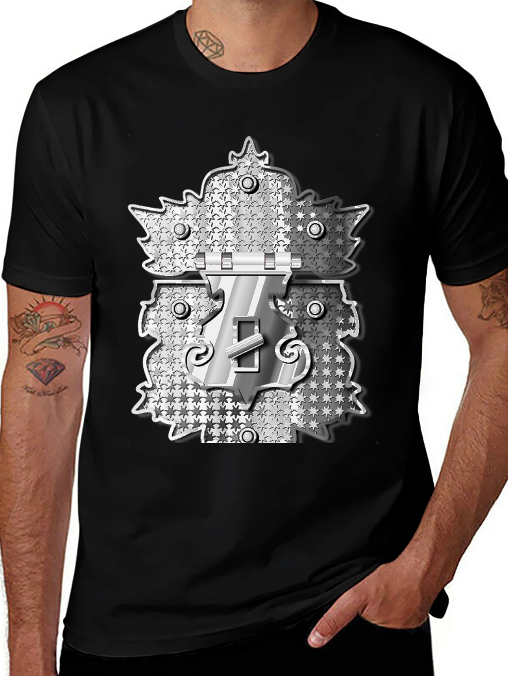 Novelty Black T-Shirt with Silver Lock Design