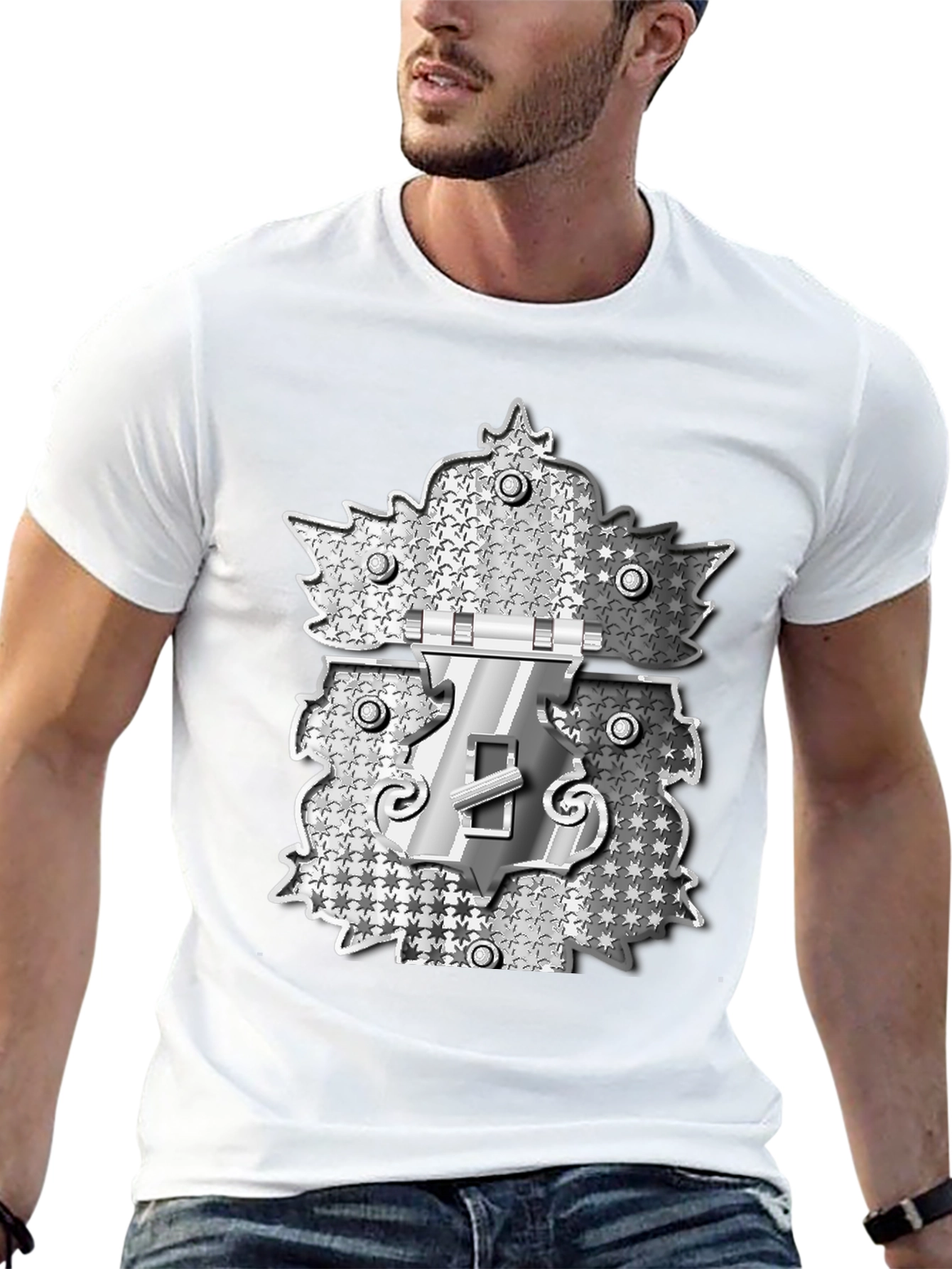 Novelty Black T-Shirt with Silver Lock Design