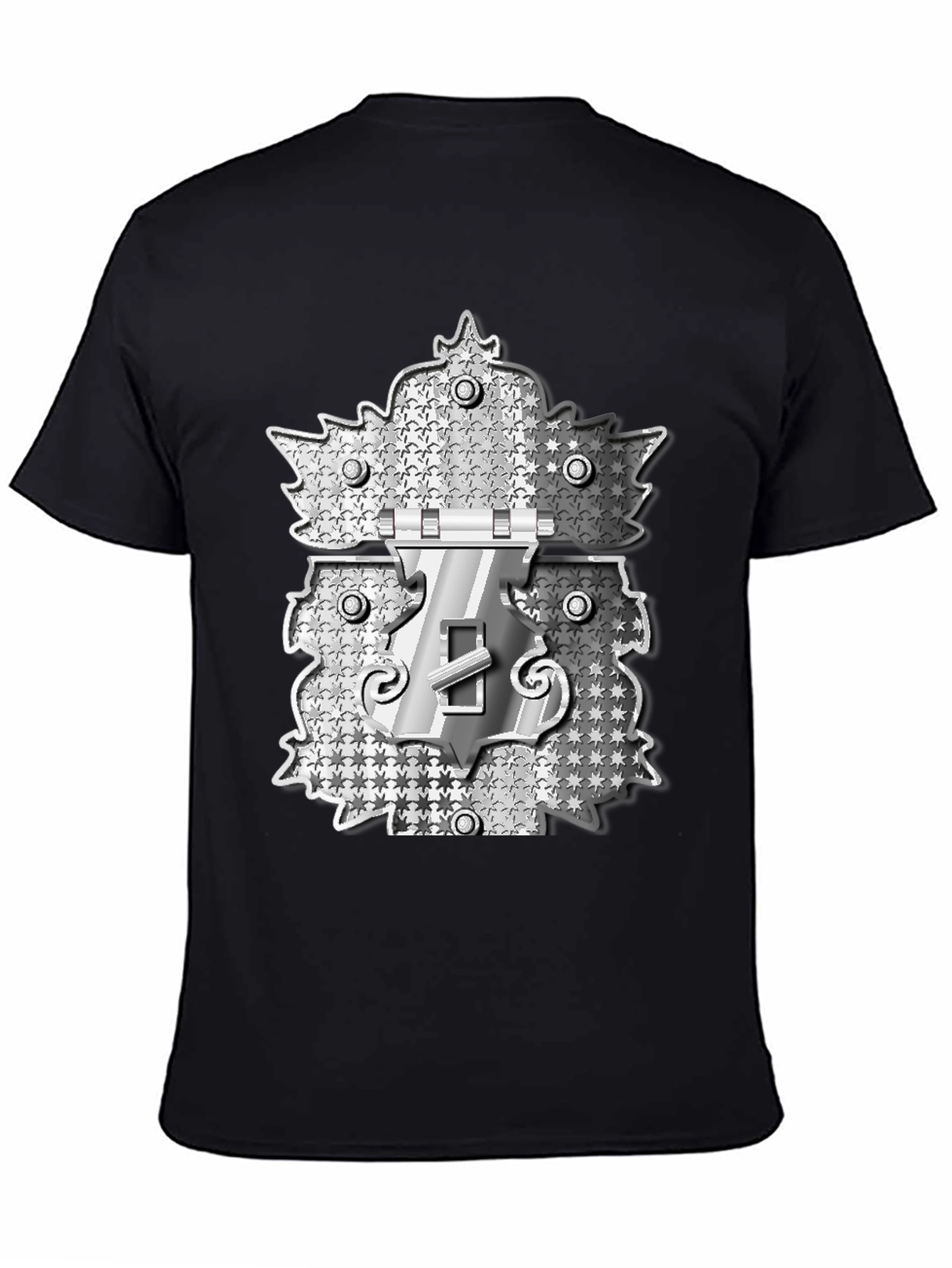 Novelty Black T-Shirt with Silver Lock Design