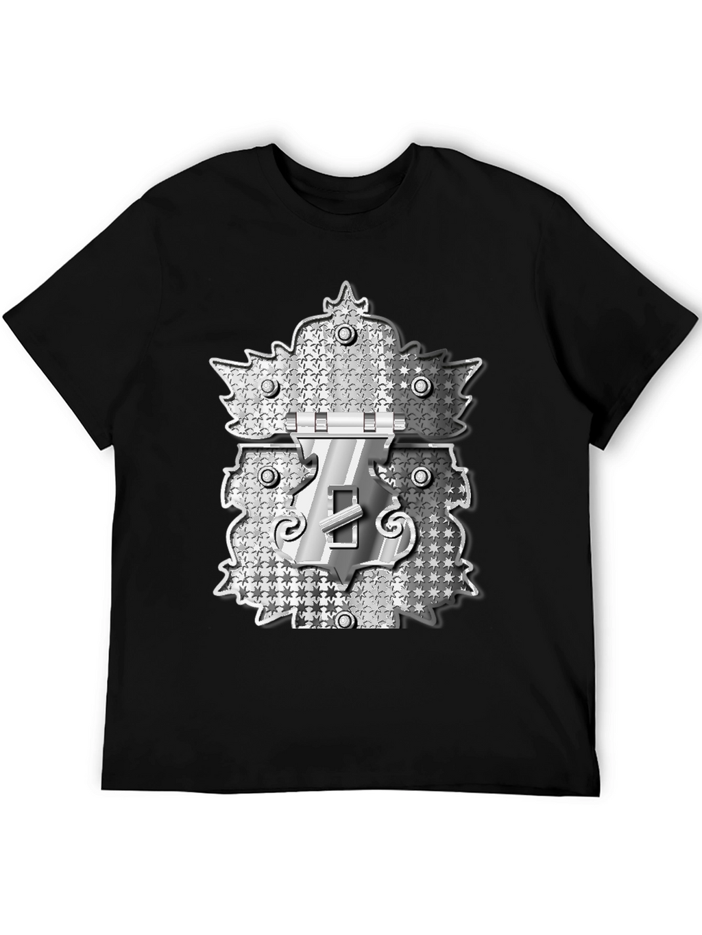 Novelty Black T-Shirt with Silver Lock Design