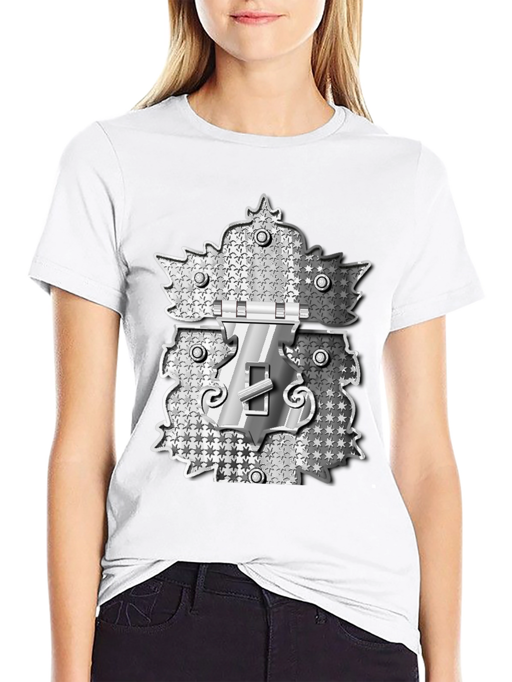 Novelty Black T-Shirt with Silver Lock Design