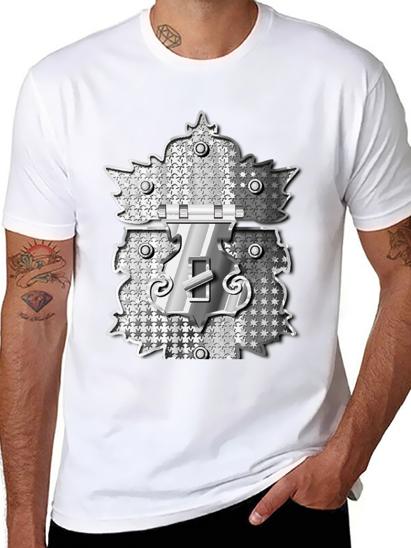 Novelty Black T-Shirt with Silver Lock Design