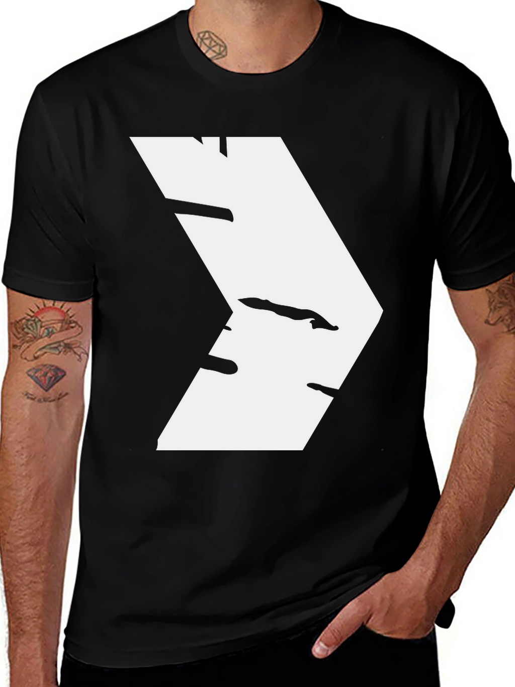 Modern White Chevron Graphic Black T-Shirt