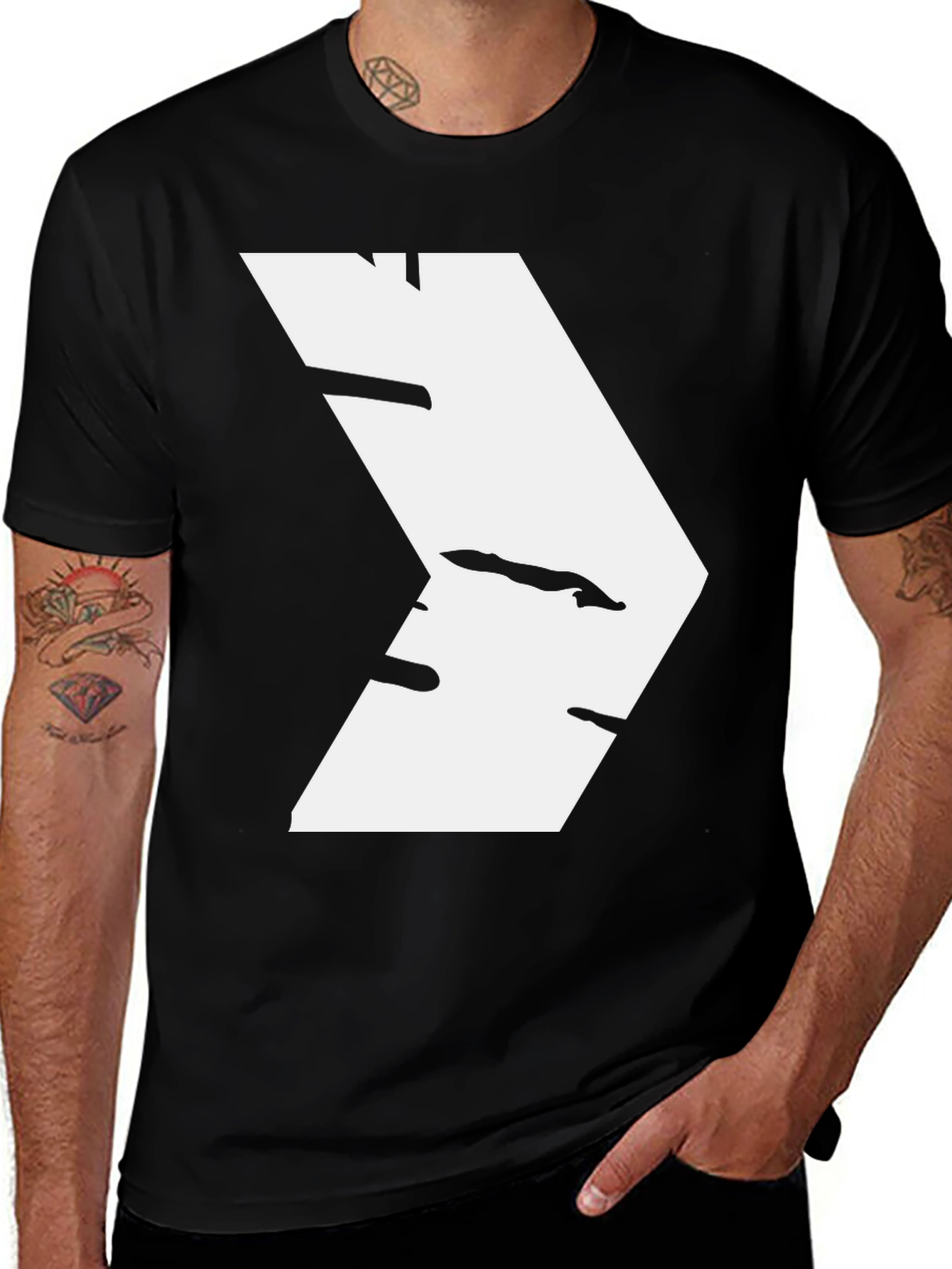 Modern White Chevron Graphic Black T-Shirt