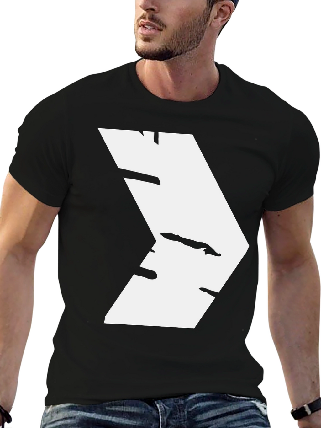 Modern White Chevron Graphic Black T-Shirt