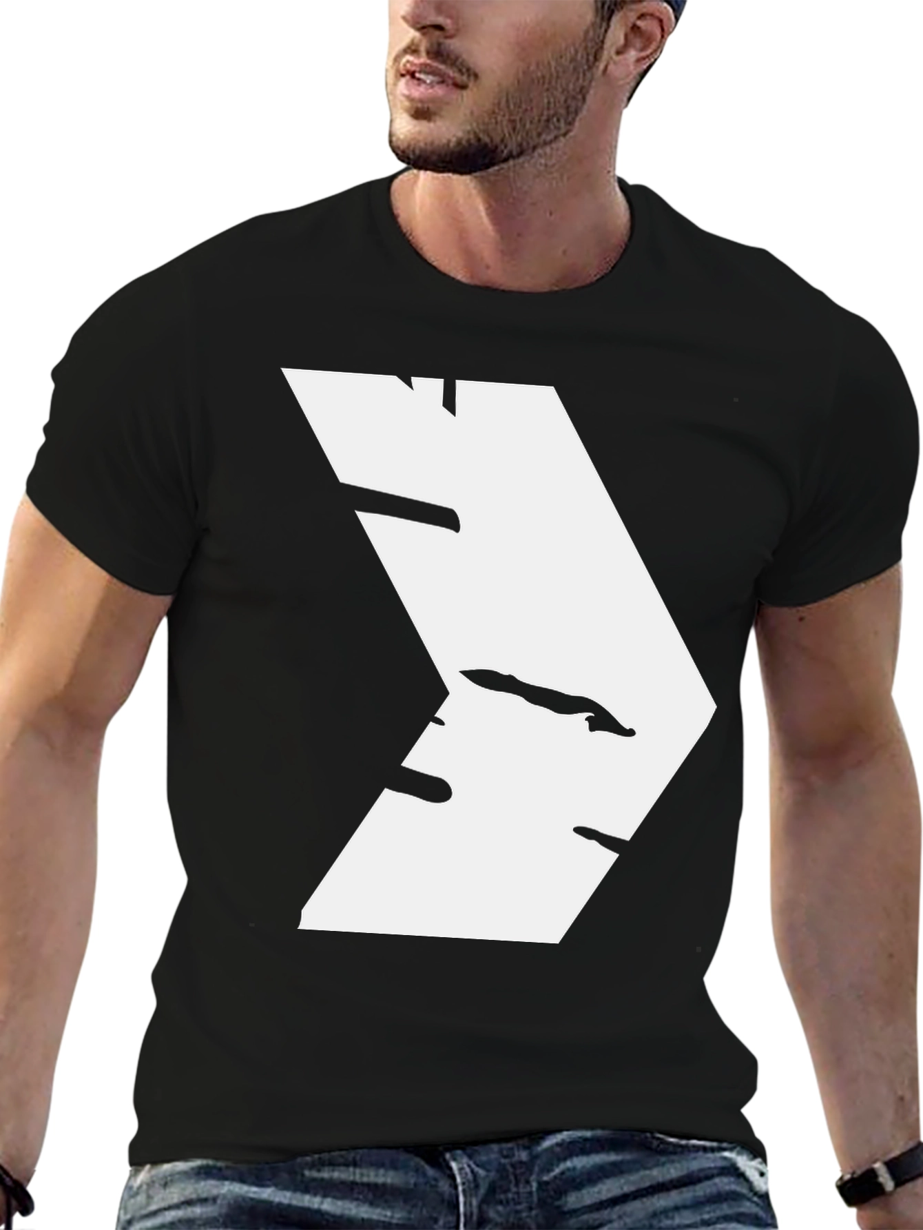 Modern White Chevron Graphic Black T-Shirt