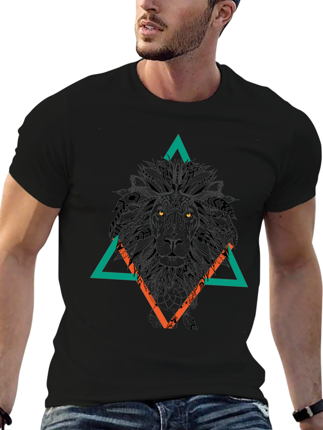 Lion Graphic Tee - Abstract Geometric Design