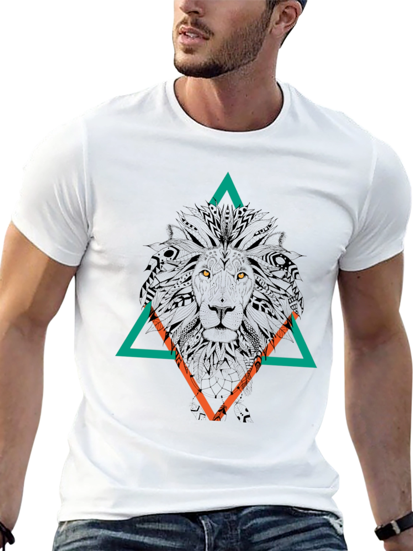 Lion Graphic Tee - Abstract Geometric Design