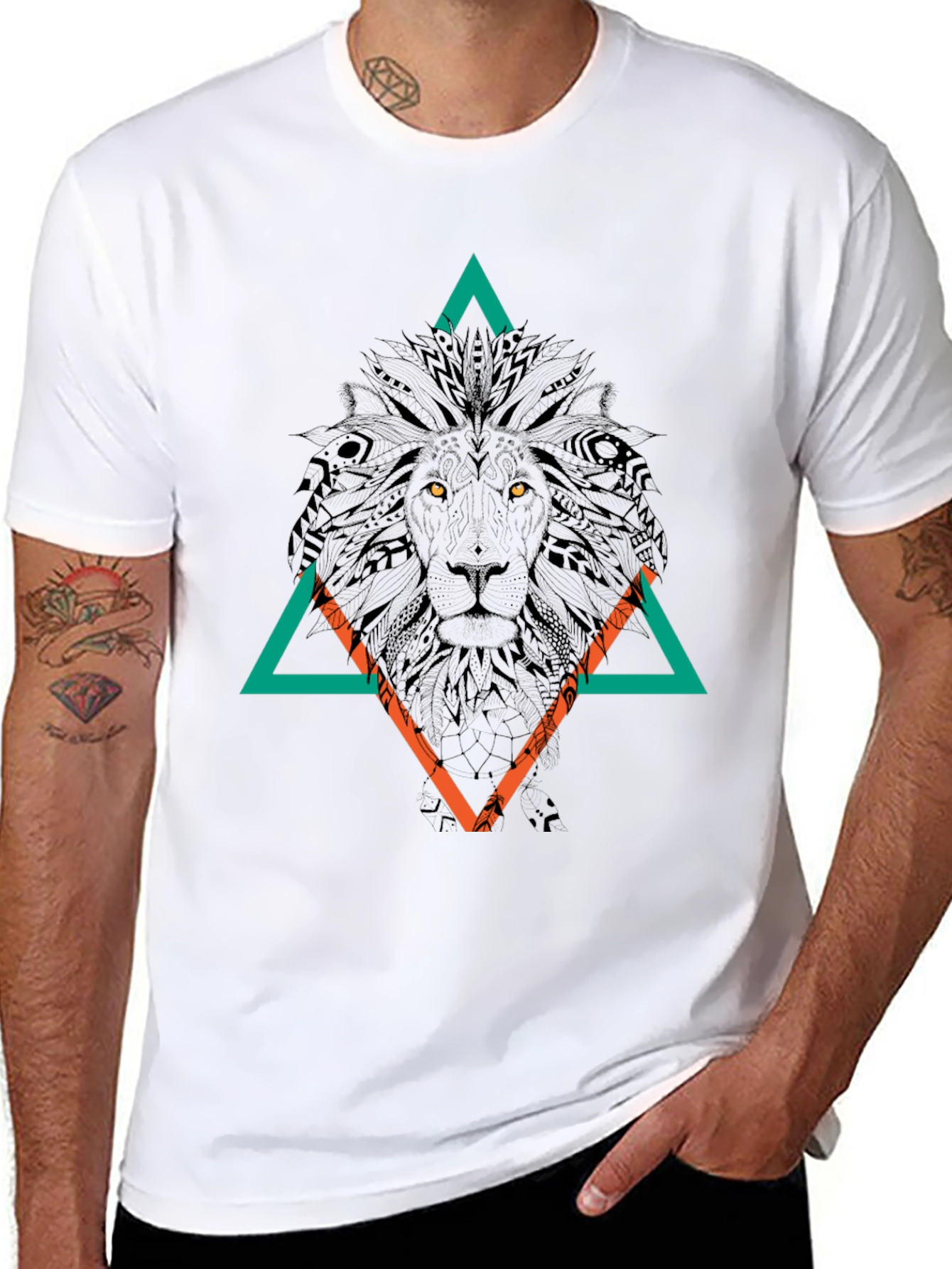 Lion Graphic Tee - Abstract Geometric Design