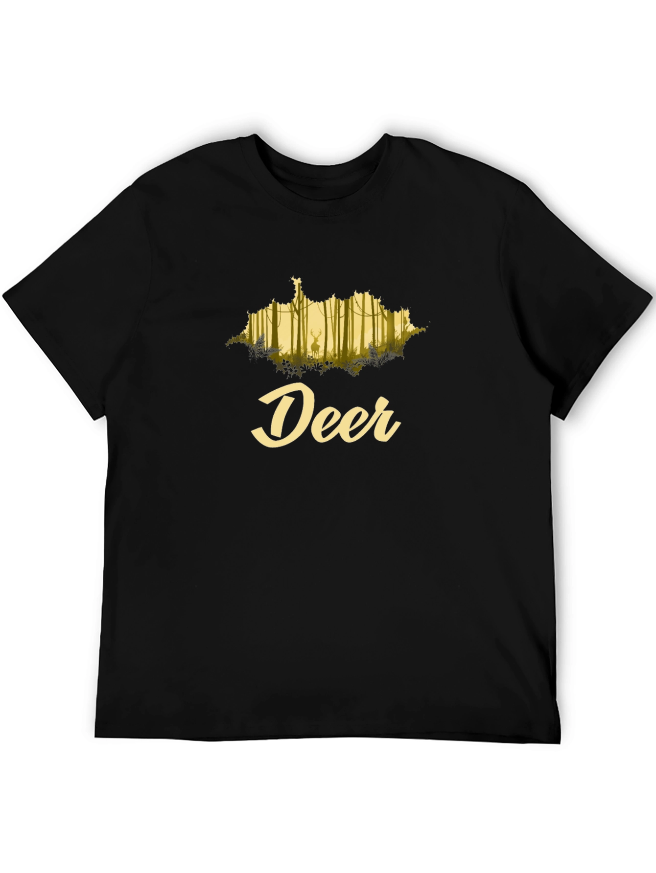 Deer Forest Graphic Black T-Shirt