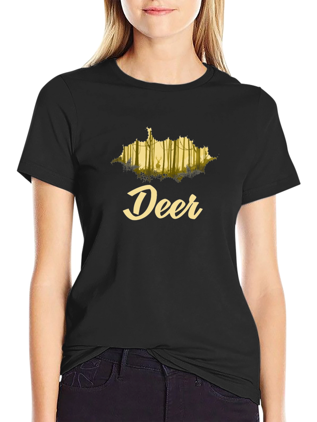 Deer Forest Graphic Black T-Shirt