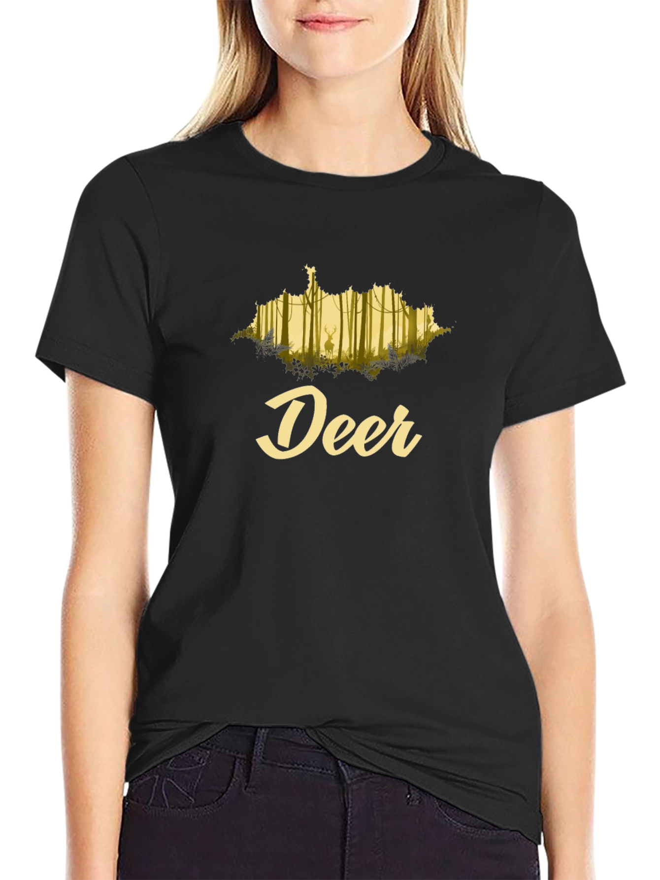 Deer Forest Graphic Black T-Shirt