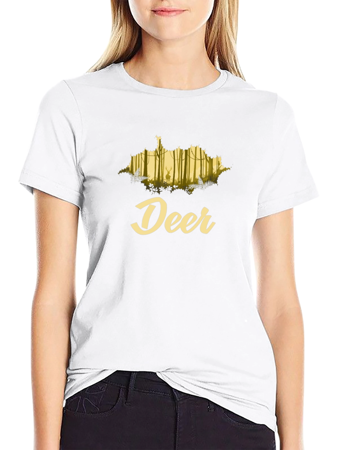 Deer Forest Graphic Black T-Shirt