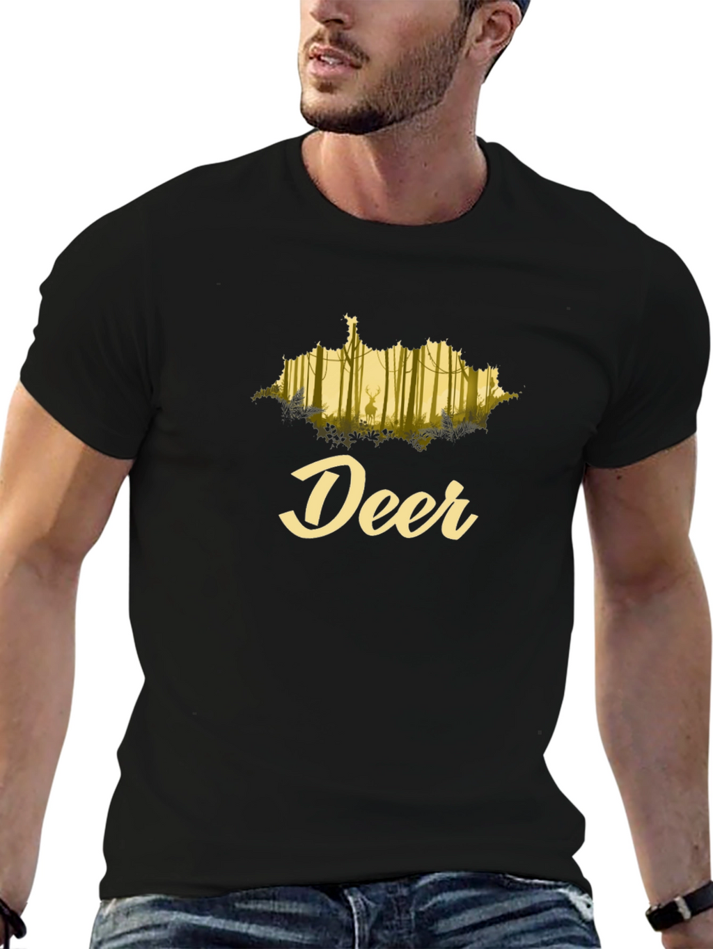 Deer Forest Graphic Black T-Shirt