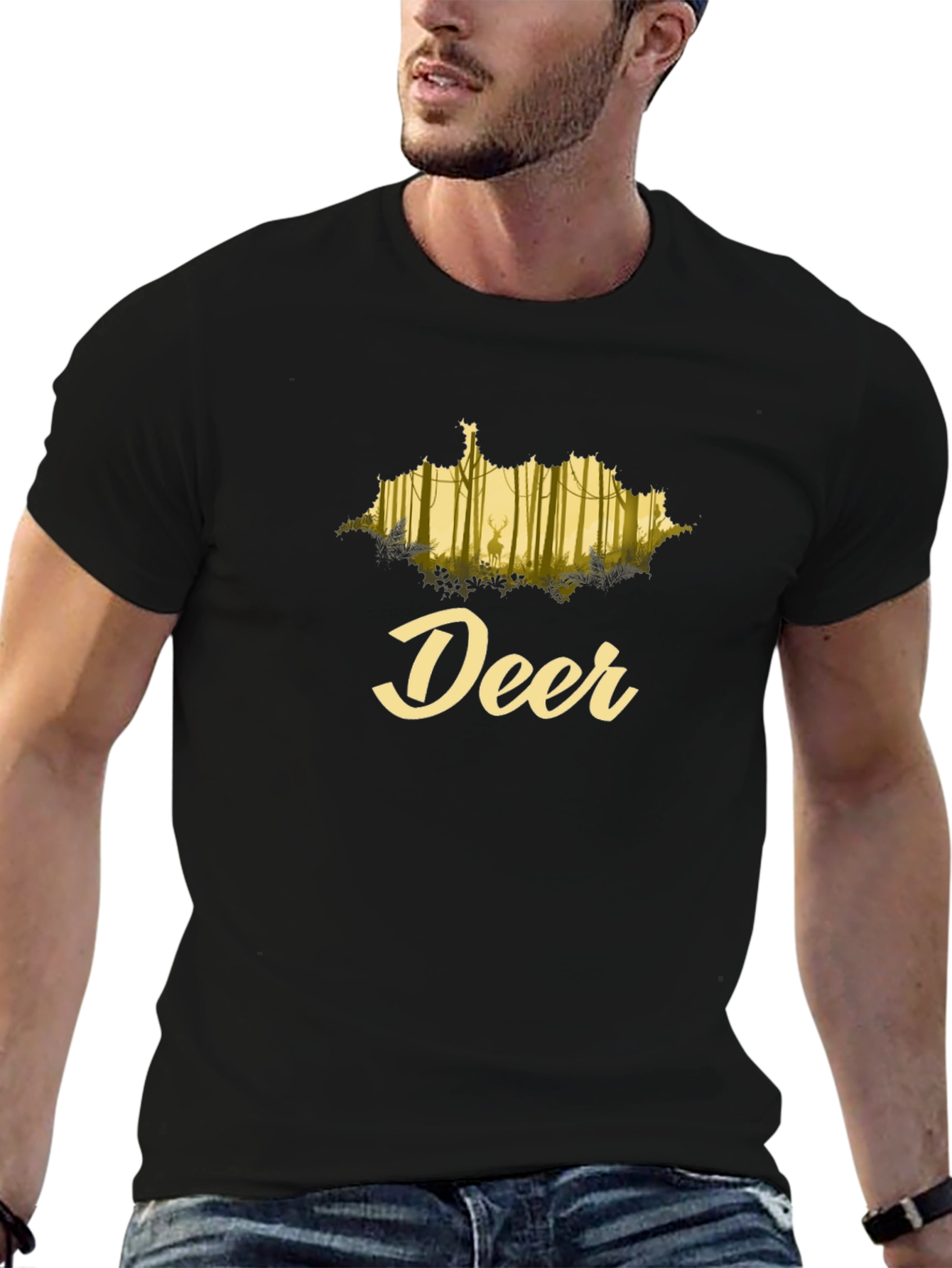 Deer Forest Graphic Black T-Shirt
