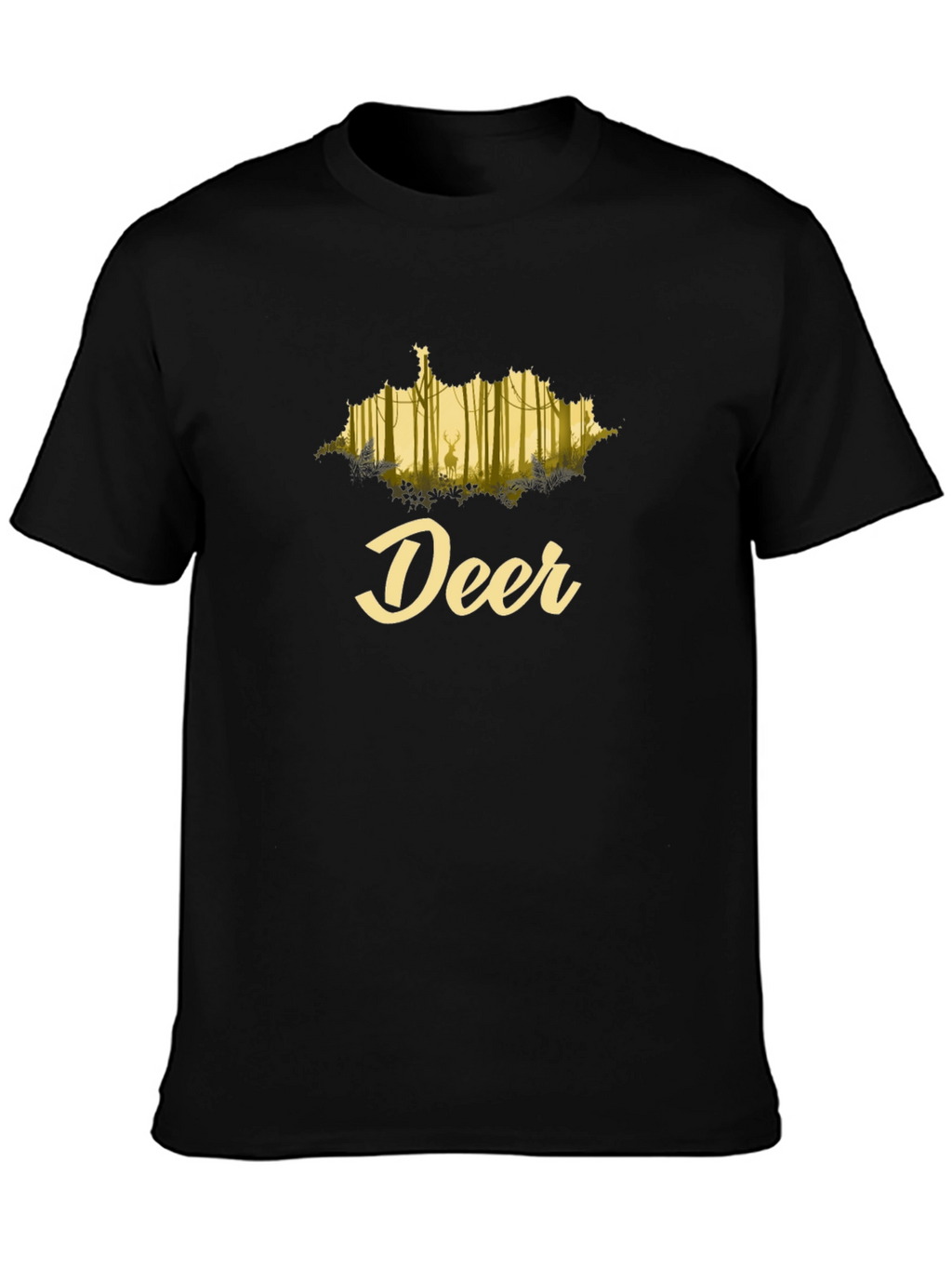 Deer Forest Graphic Black T-Shirt