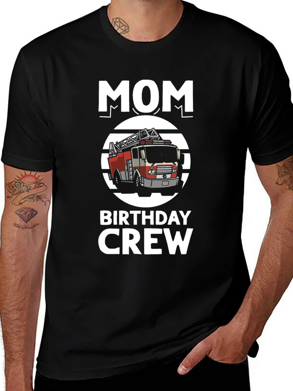 Mom Birthday Crew Firetruck Graphic Tee