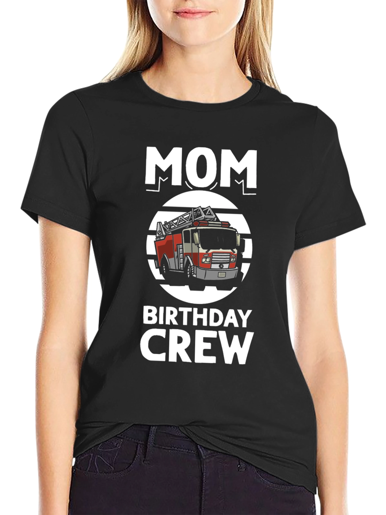 Mom Birthday Crew Firetruck Graphic Tee