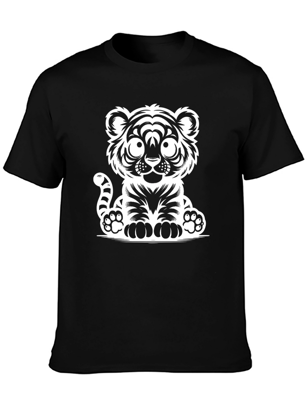 Cute Cartoon Tiger Graphic Tee - Black Cotton T-Shirt