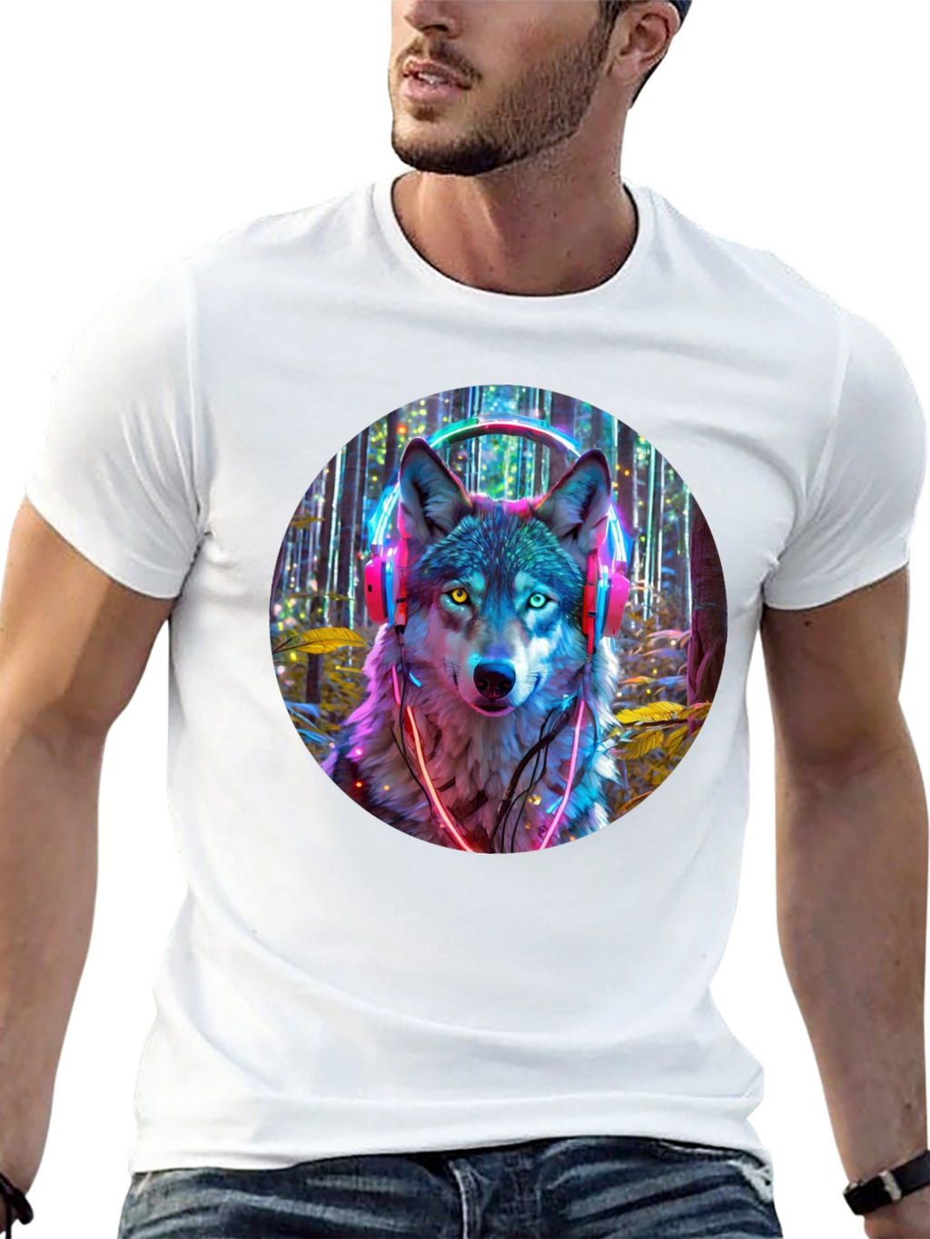 Neon Wolf Headphones Graphic Tee