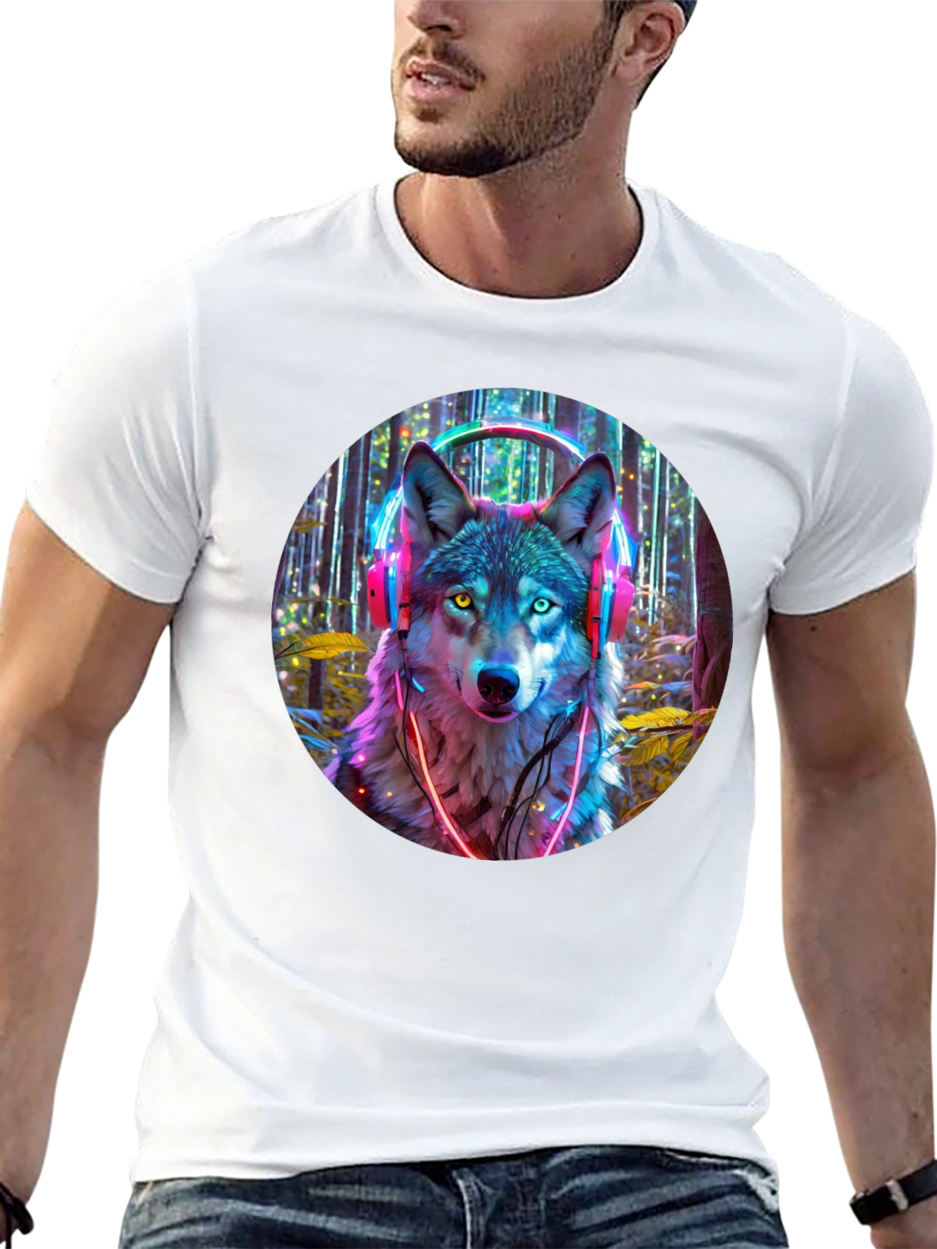 Neon Wolf Headphones Graphic Tee