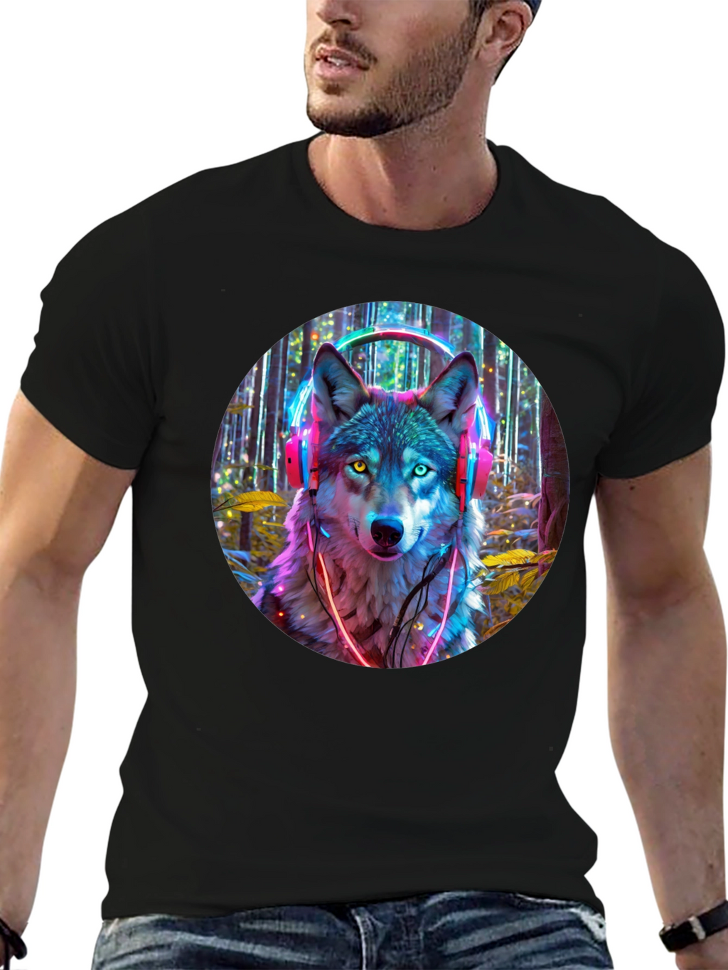 Neon Wolf Headphones Graphic Tee