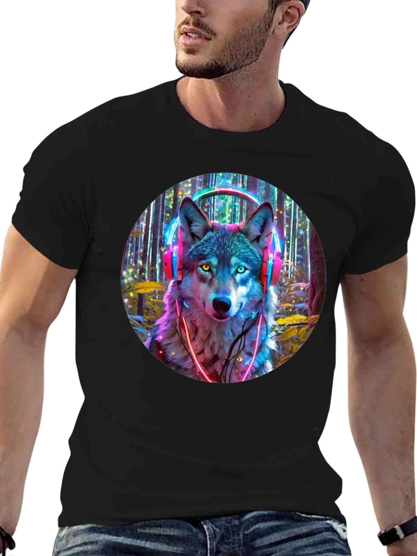 Neon Wolf Headphones Graphic Tee
