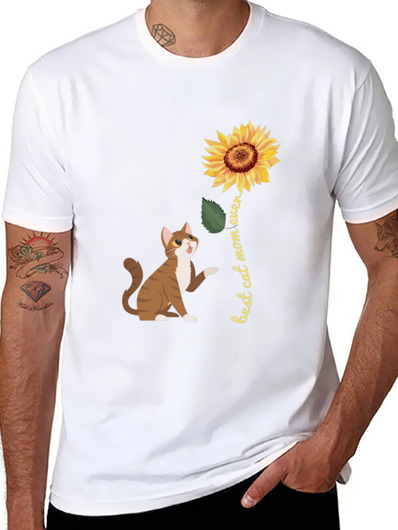 Best Cat Mom Ever Sunflower Graphic T-Shirt