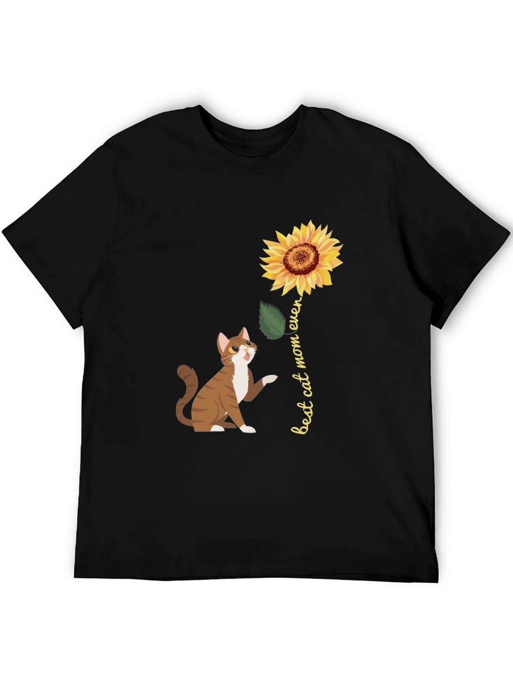 Best Cat Mom Ever Sunflower Graphic T-Shirt