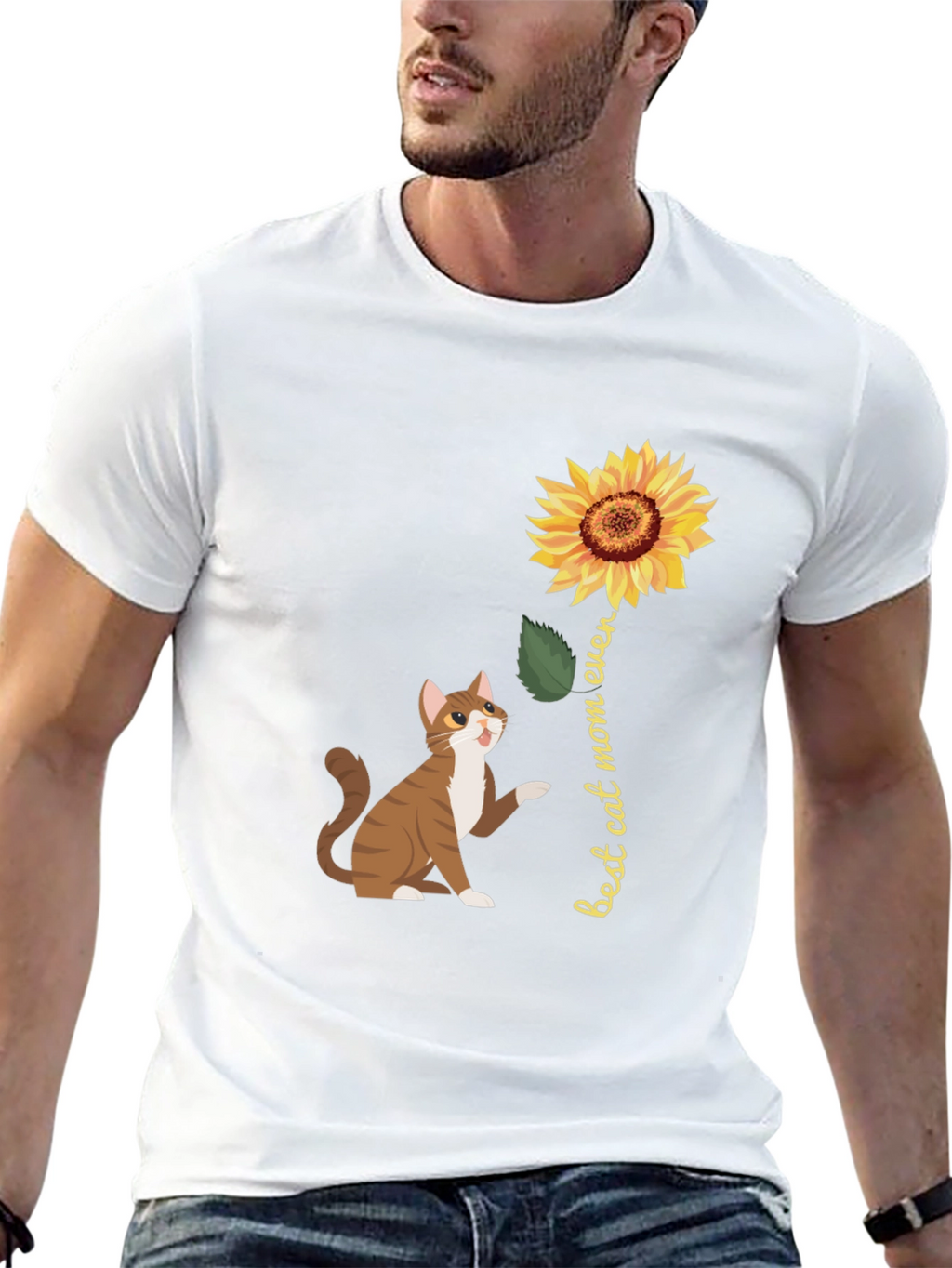 Best Cat Mom Ever Sunflower Graphic T-Shirt