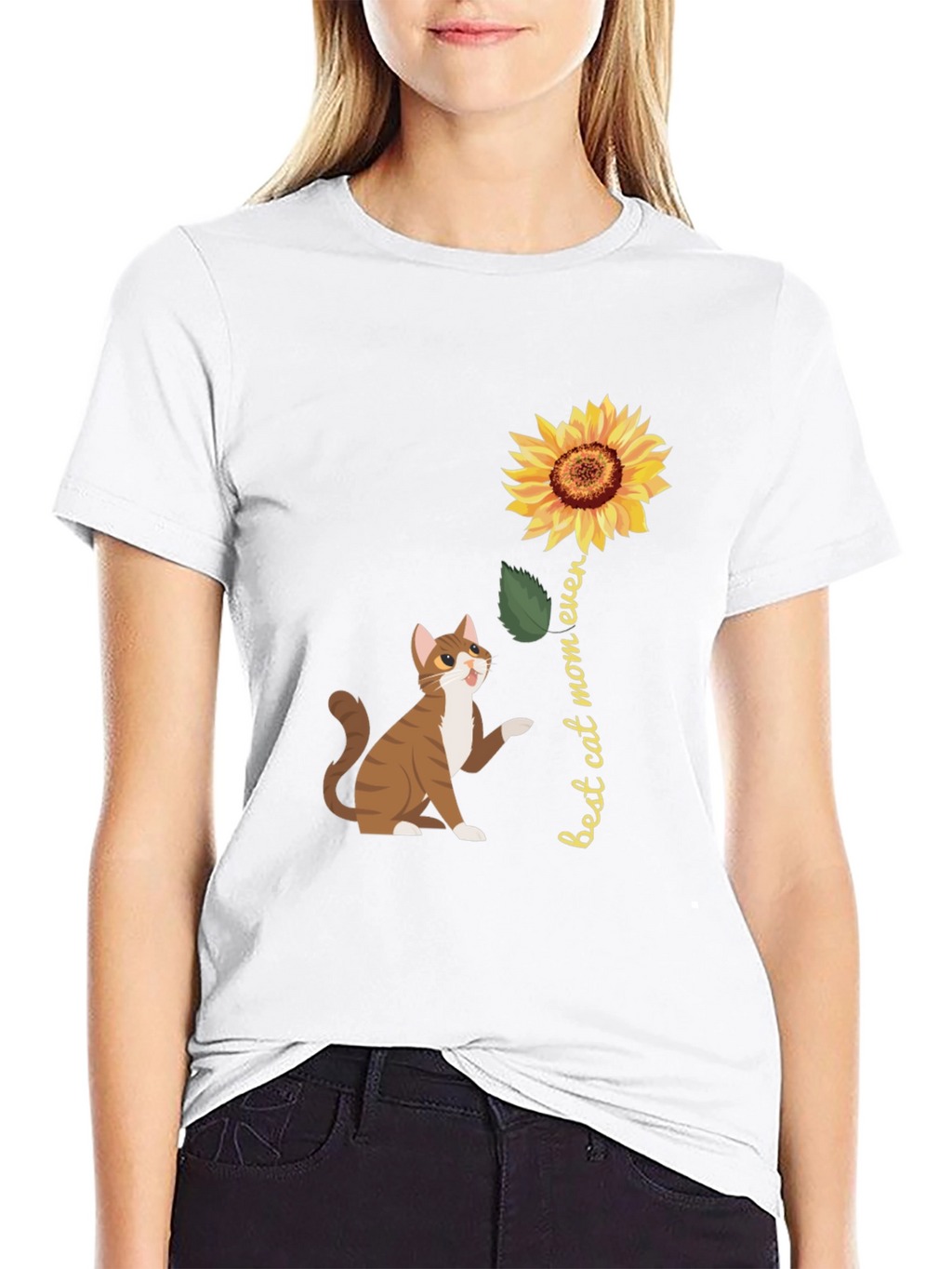 Best Cat Mom Ever Sunflower Graphic T-Shirt