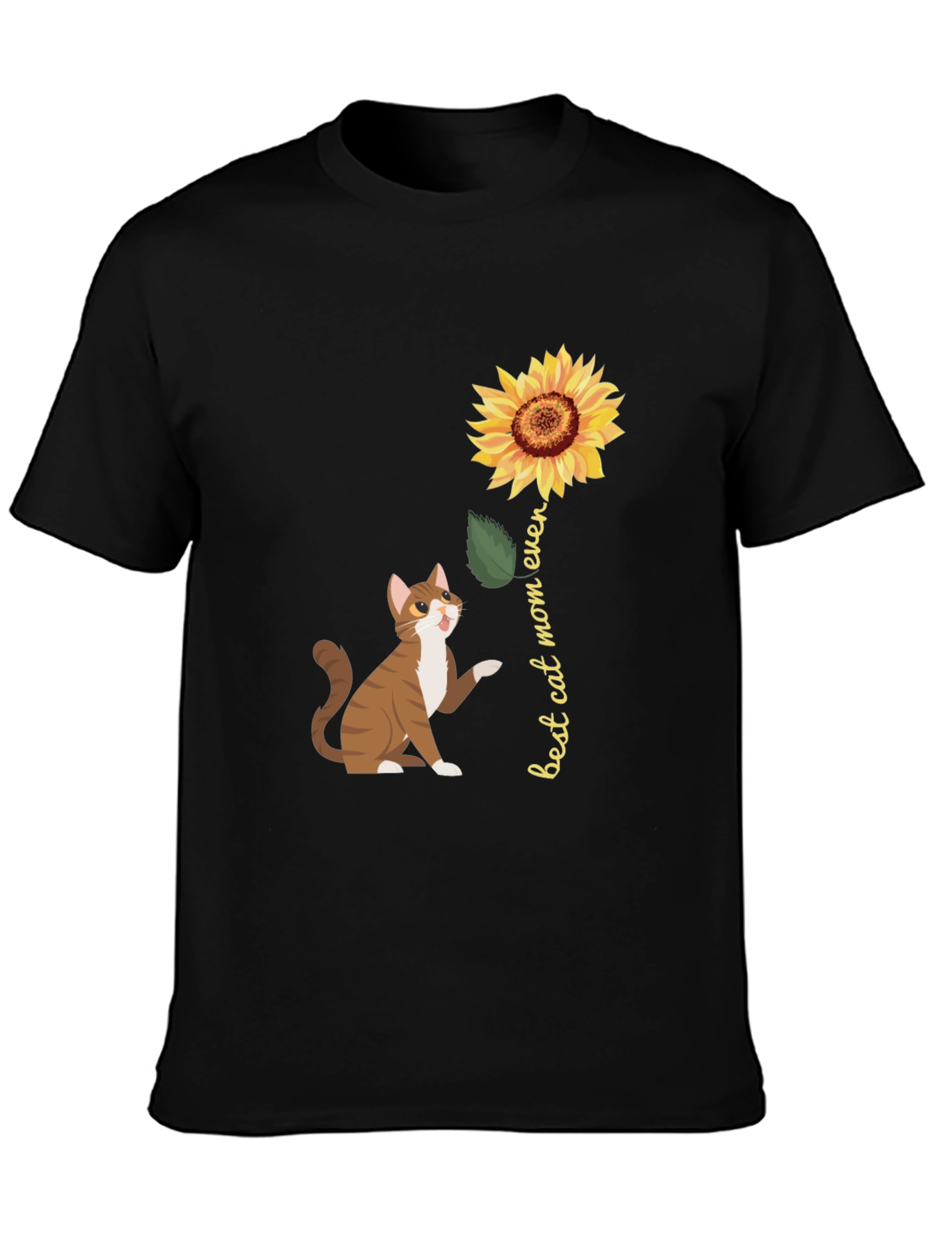 Best Cat Mom Ever Sunflower Graphic T-Shirt