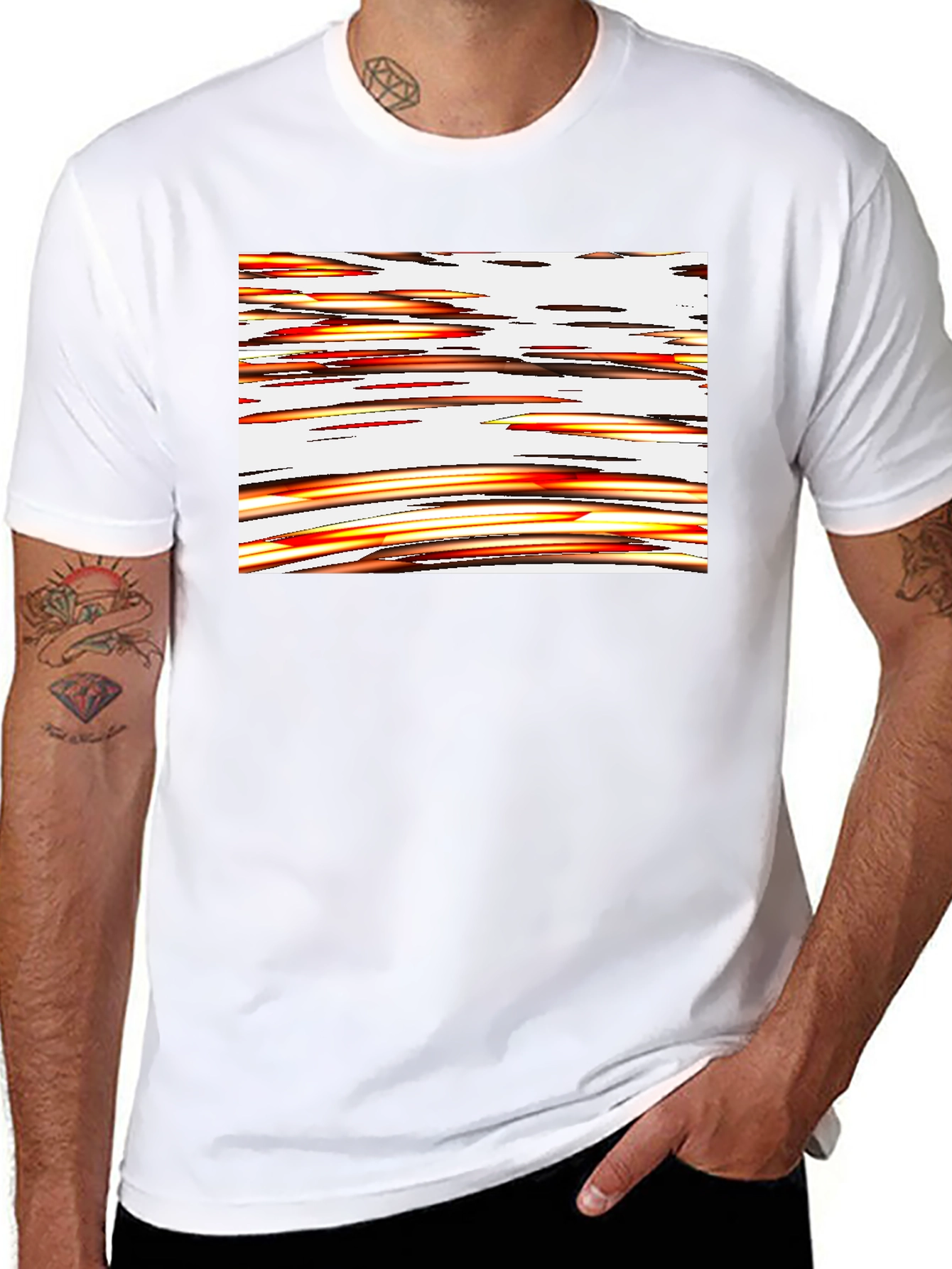 Abstract Stripe Graphic Black T-Shirt