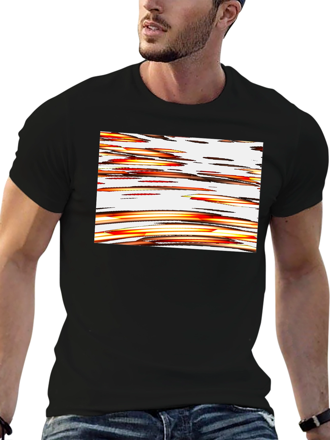 Abstract Stripe Graphic Black T-Shirt